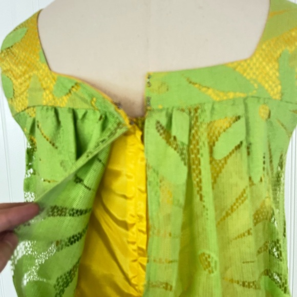 Vintage 60's Lime Green Floral Trapeze Mesh Lace Shift Dress Mod Flower Power - Picture 12 of 16